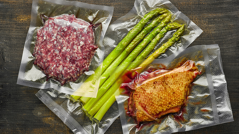 esparragos y hamburguesas envasadas al vacio